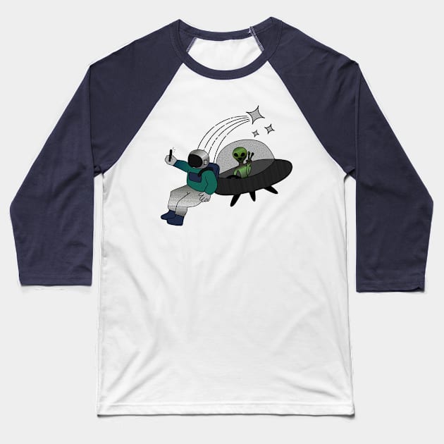 Selfies in Space Baseball T-Shirt by xxtinastudio